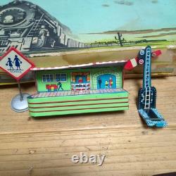 Rare VTG 1950s Bandai Japanese Tin Steam Locomotive Train Set with Tracks Station