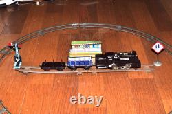 Rare VTG 1950s Bandai Japanese Tin Steam Locomotive Train Set with Tracks Station