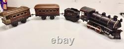 Rare Vintage Prewar BING Wind-Up Locomotive Train Toy with (3) Tin Litho Cars