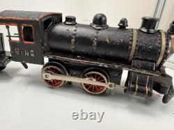 Rare Vintage Prewar BING Wind-Up Locomotive Train Toy with (3) Tin Litho Cars