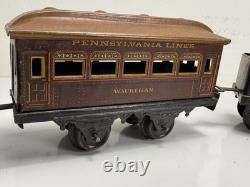 Rare Vintage Prewar BING Wind-Up Locomotive Train Toy with (3) Tin Litho Cars