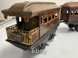 Rare Vintage Prewar BING Wind-Up Locomotive Train Toy with (3) Tin Litho Cars