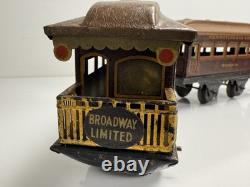 Rare Vintage Prewar BING Wind-Up Locomotive Train Toy with (3) Tin Litho Cars