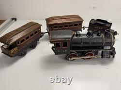 Rare Vintage Prewar BING Wind-Up Locomotive Train Toy with (3) Tin Litho Cars