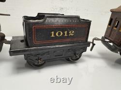 Rare Vintage Prewar BING Wind-Up Locomotive Train Toy with (3) Tin Litho Cars