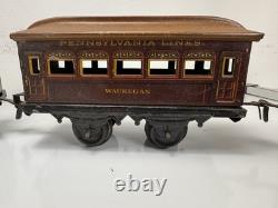 Rare Vintage Prewar BING Wind-Up Locomotive Train Toy with (3) Tin Litho Cars