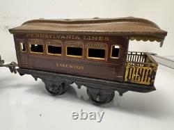 Rare Vintage Prewar BING Wind-Up Locomotive Train Toy with (3) Tin Litho Cars