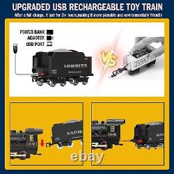 Remote Control Train Set Steam Locomotive, Cargo Car & Tracks, Electric Recha