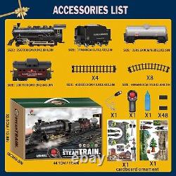 Remote Control Train Set Steam Locomotive, Cargo Car & Tracks, Electric Recha