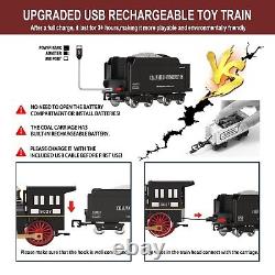 Remote Control Train Set for Kids Electric Steam Engine Locomotive, Cargo Car