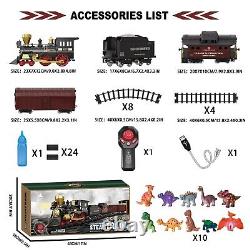 Remote Control Train Set for Kids Electric Steam Engine Locomotive, Cargo Car