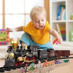 Remote Control Train Set for Kids Electric Steam Engine Locomotive, Cargo Car