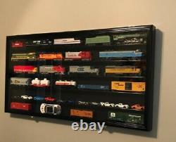Train Display Case HO Scale Black Cabinet Railroad Car Locomotive Wood Frame USA