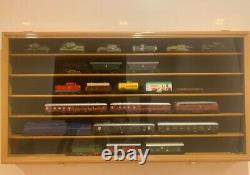 Train Display Case HO Scale Cabinet Railroad Car Locomotive Collection Oak Frame