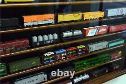 Train Display Case N Scale 7 Shelves Walnut Cabinet Railroad Car Locomotive Rack