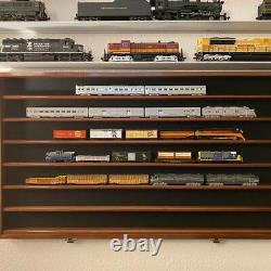 Train Display Case N Scale 7 Shelves Walnut Cabinet Railroad Car Locomotive Rack