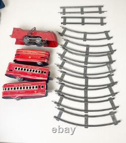 VTG Marx Wind Up COMMODORE METAL LOCOMOTIVE Works! Tin Train Cars/Track Lot