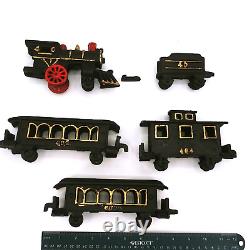 Vintage 5 pc Cast Iron Locomotive Train Set Engine passenger cars Coal caboose