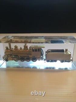 Vintage Akane Train Brass Locomotive And Coal Car Protect Acrylic Block