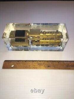 Vintage Akane Train Brass Locomotive And Coal Car Protect Acrylic Block