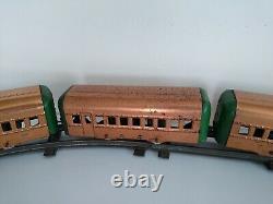 Vintage Antique 1930s Hafner 7 Car Wind-up Copper Train Set with Track Pre-War