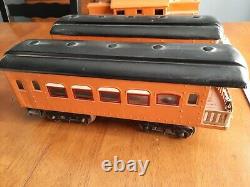 Vintage Large Orange Ives 3241 Railway Locomotive Train Engine, Box Car, Caboose