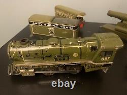 Vintage Marx O Tin Toy Army Supply Train Set 897 Locomotive 500 Ammo Cannon Car