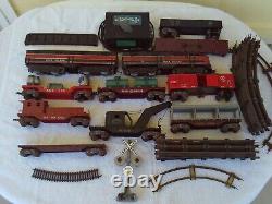 Vintage Marx Train Set Track Lot Locomotive Rock Island Rail Road Car Engine O