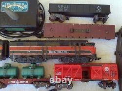 Vintage Marx Train Set Track Lot Locomotive Rock Island Rail Road Car Engine O