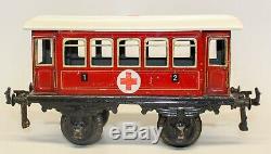 Vintage Pre-war Bing I-48 1-gauge Passenger Train Set With Red Cross Car