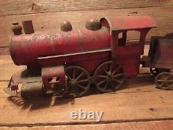 Vintage Rare 1900's Train Set Steam Engine With Car Metal Tin