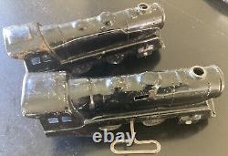 Vintage TWO MARX Wind Up METAL LOCOMOTIVES With working Key, 3 Train Cars, Track
