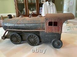 Vintage Unrestored Pressed Steel COR-COR Locomotive Train and Coal Car