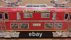 Vintage retro electric locomotive express train car Japan tin battery operated